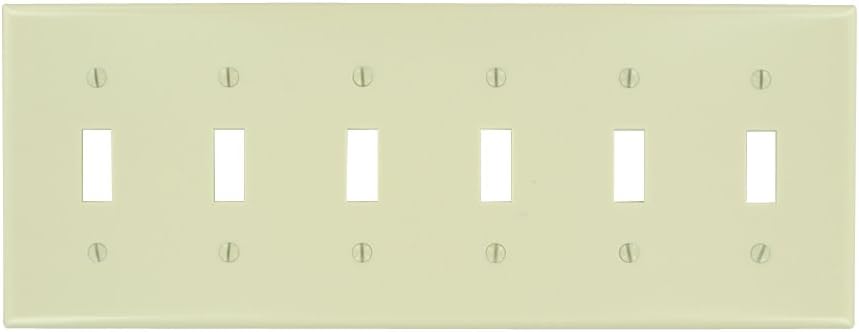 Leviton 86036 Standard Size Traditional Wallplate, 6 Gangs, 4.5 in H x 11.8 in W, Thermoset, Ivory