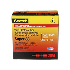 3M 80610833883 Scotch Vinyl Electrical Tape Super 88 2 in x 36 yd Black 1 Roll Rubber Resin Adhesive PVC Backing