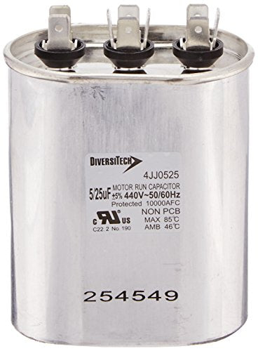 Diversitech 4JJ0525 Motor Run Capacitor 440V 25+5MFD Oval Replacement 4JJ0525