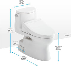 TOTO MW6143084CEFG#01 Carlyle II One-Piece Elongated 1.28 GPF Toilet and WASHLET+ C5 Bidet Seat Cotton White