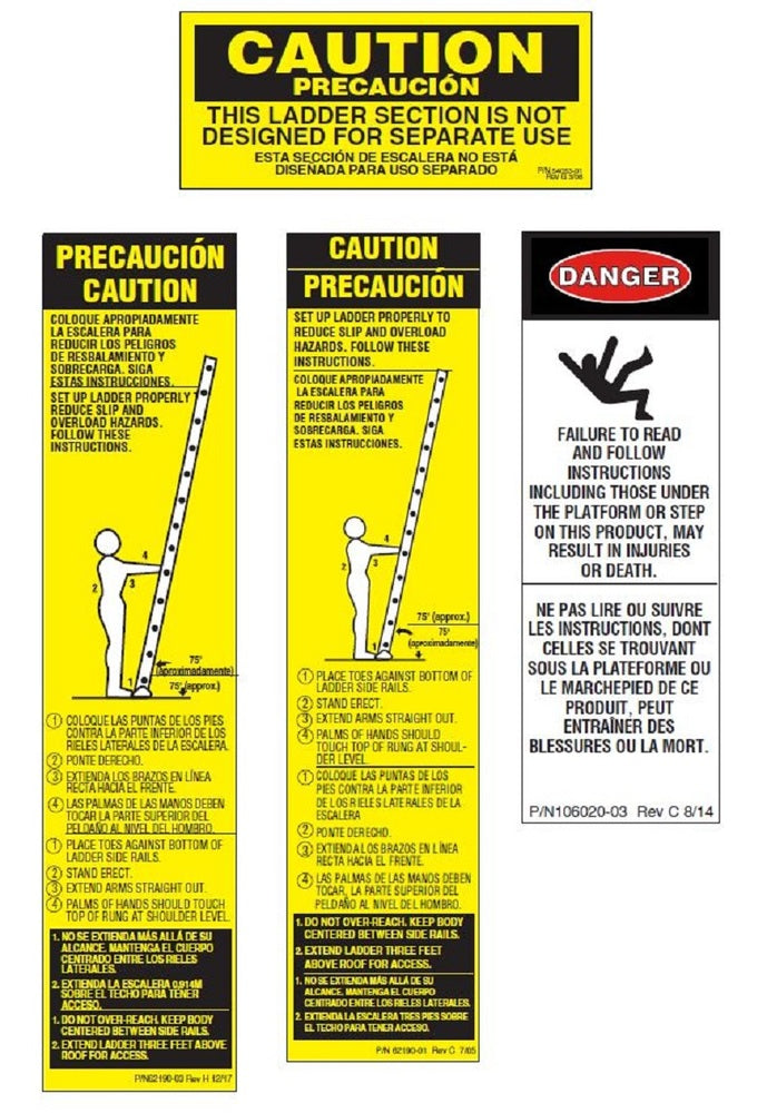 Werner LFC100 Fiberglass Combination Ladders Safety Labels