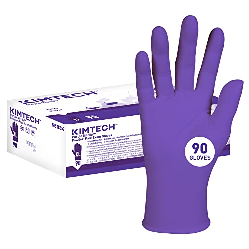 Kimtech 55084 Purple Nitrile Exam Gloves, Powder-Free, 9.5 inches, X-Large, Box of 90