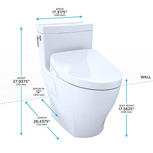 Toto MW6263056CEFG#01 Washlet+ Aimes One-Piece Elongated 1.28 GPF Toilet and Contemporary Washlet S550E Bidet Seat