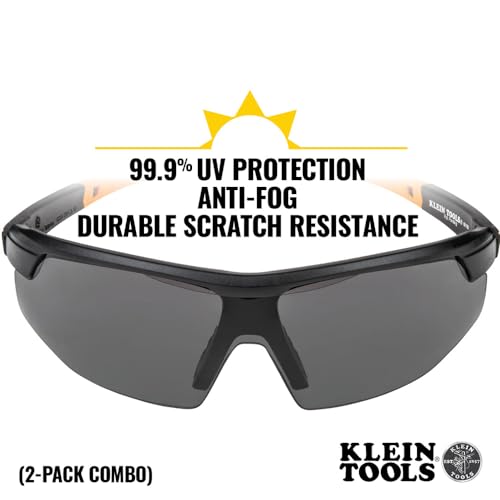 Klein Tools 60174 Safety Glasses, PPE Protective Eyewear with Semi Frame, Scratch Resistant, Anti Fog Clear and Gray Lens Combo Pack