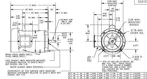 Marathon MG1513 56C Frame Totally Enclosed Fan Cooled 5KC35MN73 General Purpose Motor 1/3 hp 1800 RPM 115/230 VAC 1 Phase 1 Speed Ball Bearing C-Face Capacitor Start