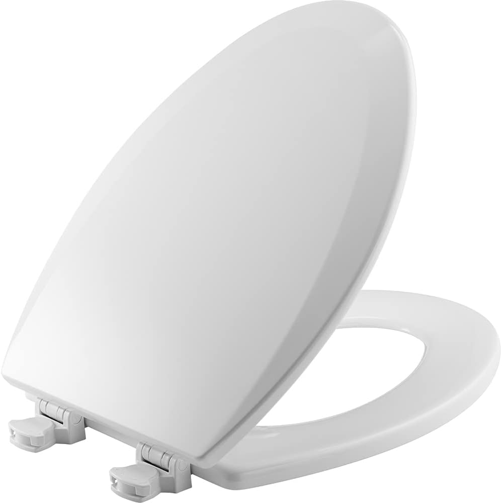 Bemis 1500EC 000 Toilet Seat with Easy Clean & Change Hinges, Elongated, Durable Enameled Wood, White