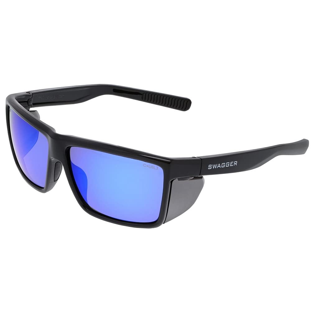 MCR Safety SR218B Swagger SR2 Safety Glasses Polycarbonate Lens/Black Frame Blue Diamond Mirror Lens