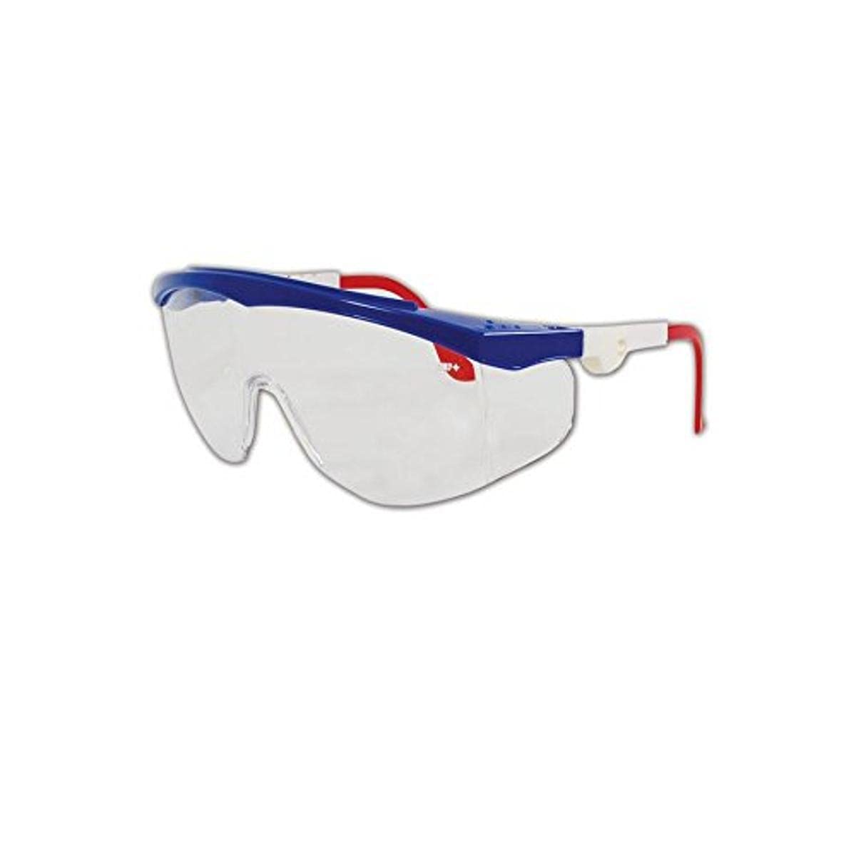 MCR Safety TK130 Tomahawk Safety Glasses with Clear Scratch-Resistant Lens and Colored Frame Standard Red/White/Blue