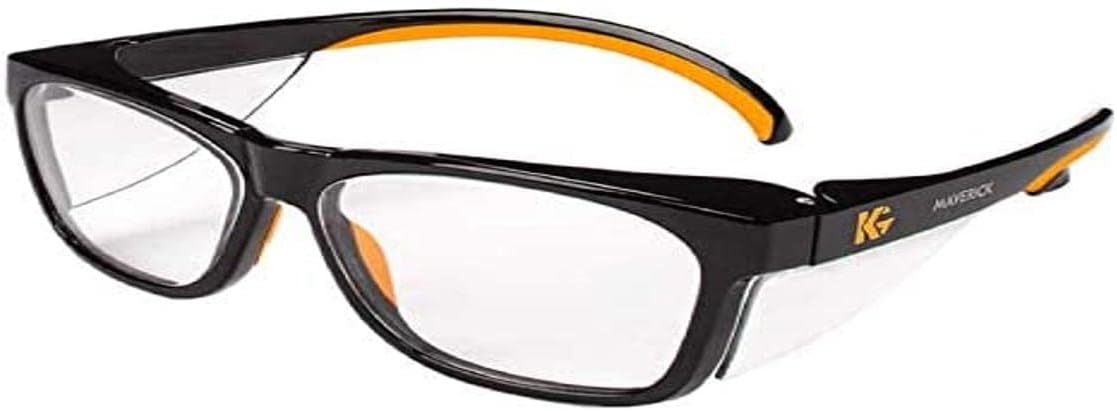 Kleenguard 49312 Maverick Eye Protection Clear Anti-Glare Lenses Black Frame Orange Tips