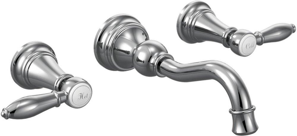 Moen TS42112 Weymouth Two Handle Wall Mount Widespread Bathroom Sink Faucet in Polished Chrome