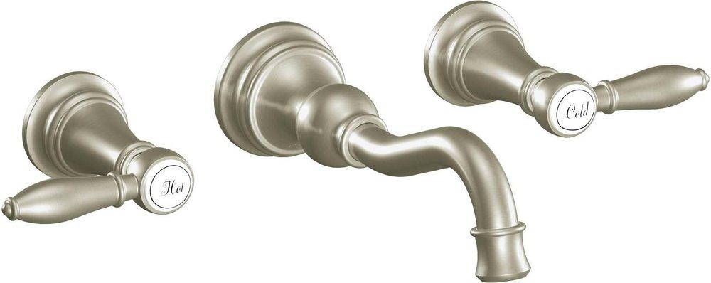 Moen TS42112BN Weymouth Two Handle Wall Mount Widespread Bathroom Sink Faucet in Brushed Nickel