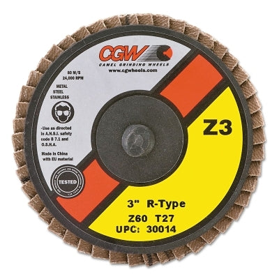 Cgw Abrasives 30014 Mini Premium Quick-Change Regular Roll-On Coated Abrasive Flap Disc 3 in 60 Grit Medium Grade