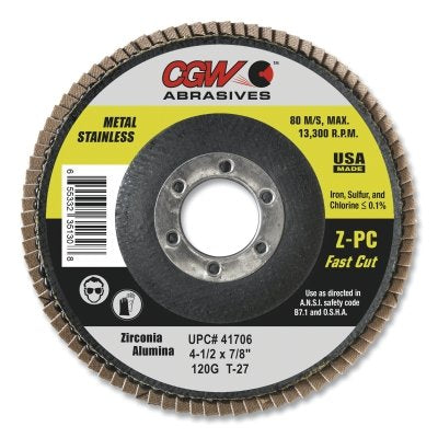 CGW Abrasives 41752 Z-Poly Cotton Flap Disc 40 Grit 4-1/2 inch diameter