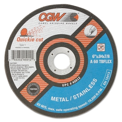 CGW Abrasives 45011 Extra Thin Cut-Off Wheel Type 1 5 in Dia 0.04 in Thick 60 Grit Aluminum Oxide