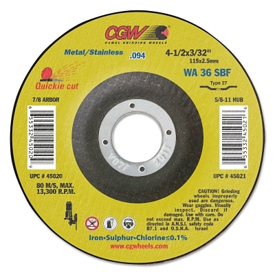 Cgw Abrasives 45028 Thin Cut-Off Wheel 4-1/2 Inches Diameter 3/32 Inches Thickness 36 Grit