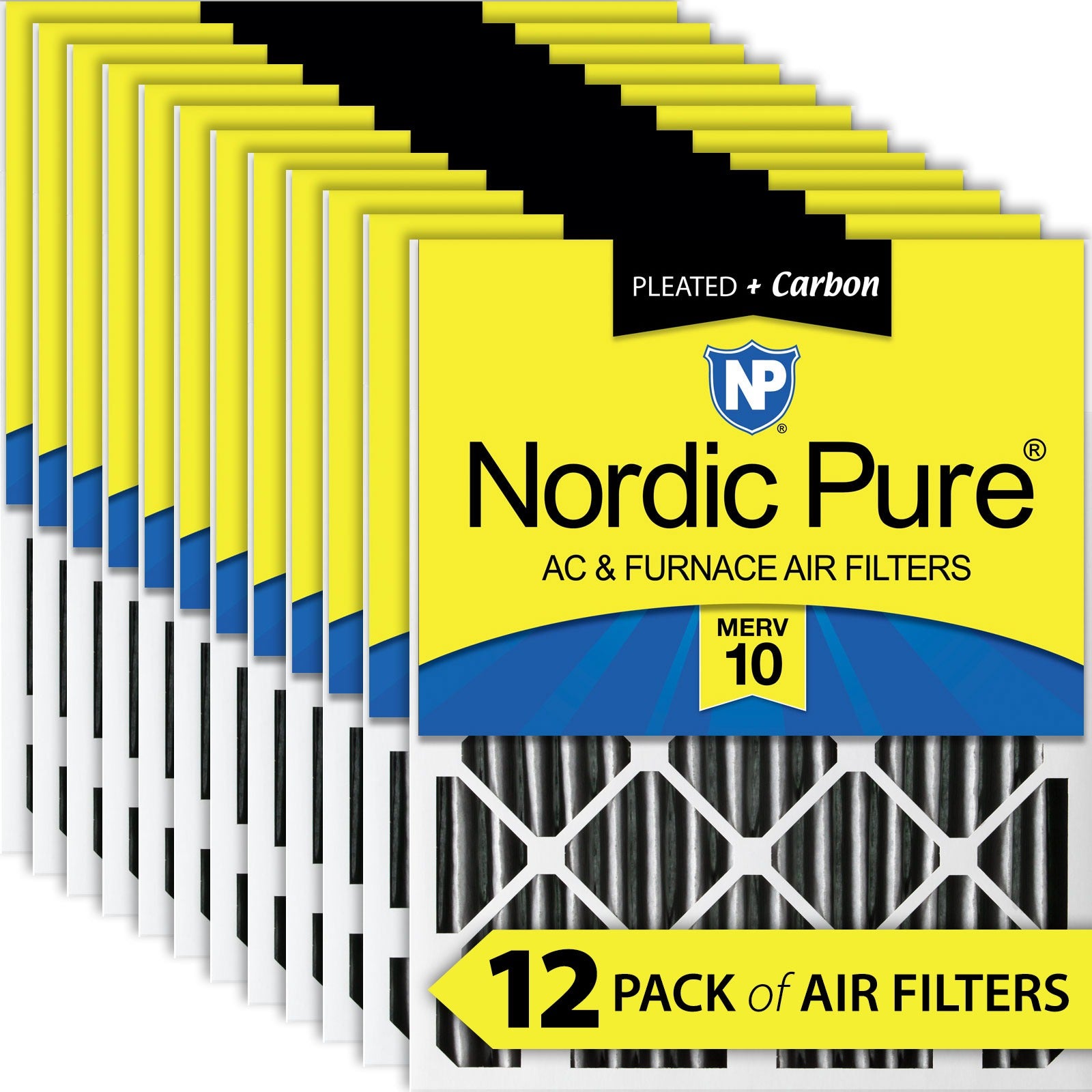 NORDIC PURE Nordic Pure 18x18x2PM10C-12 Merv 10 Carbon Air Filter 12pk