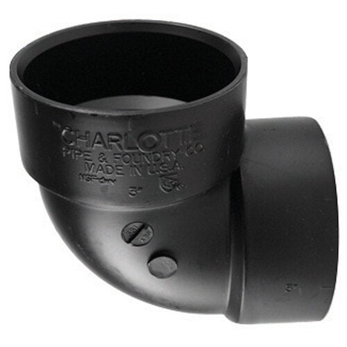 Charlotte Pipe ABS003311000 Plastic Elbow 90 Degree, 3 inch x 3 inch, ABS, Hub x Hub, Schedule 40