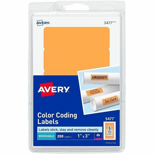 AVERY Avery AVE05477 Removable Labels 1x3 in Orange Neon 200pk