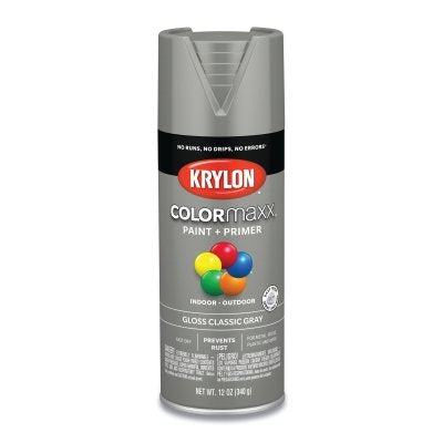 Krylon K05513007 COLORmaxx Paint + Primer Spray Paint 12 oz Classic Gray Gloss