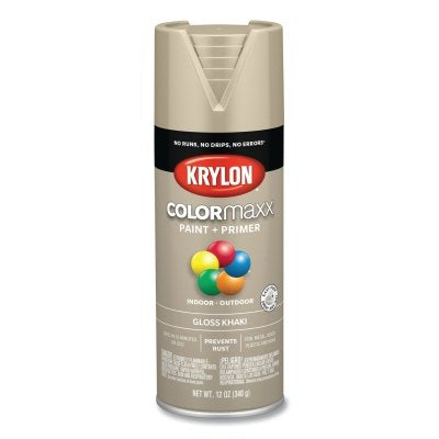 Krylon K05526007 COLORMAXX Paint + Primer Spray Paint 12 oz Khaki Gloss