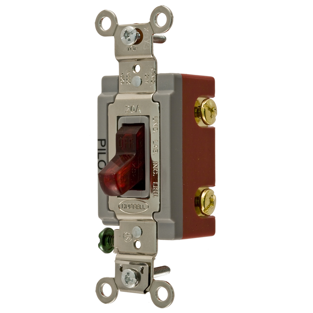 Hubbell HBL1221PL 20 Amp 120/277 VAC 1-Pole Red Toggle Switch