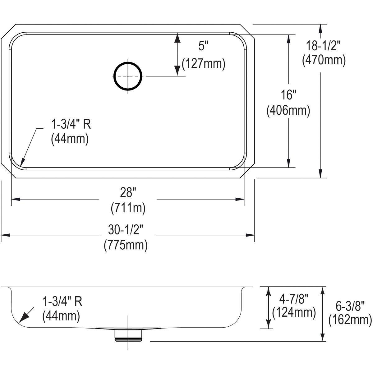 Elkay ELUHAD281650PD Lustertone Classic Stainless Steel 30-1/2 x 18-1/2 x 4-7/8 Single Bowl Undermount ADA Sink w/Perfect Drain