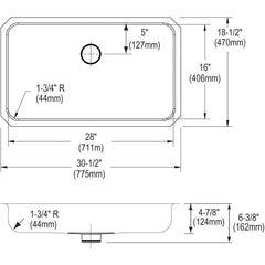 Elkay ELUHAD281650PD Lustertone Classic Stainless Steel 30-1/2 x 18-1/2 x 4-7/8 Single Bowl Undermount ADA Sink w/Perfect Drain