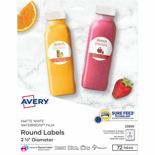 AVERY Avery AVE22856 Round Polyester Labels 2.5 in 72 Pack