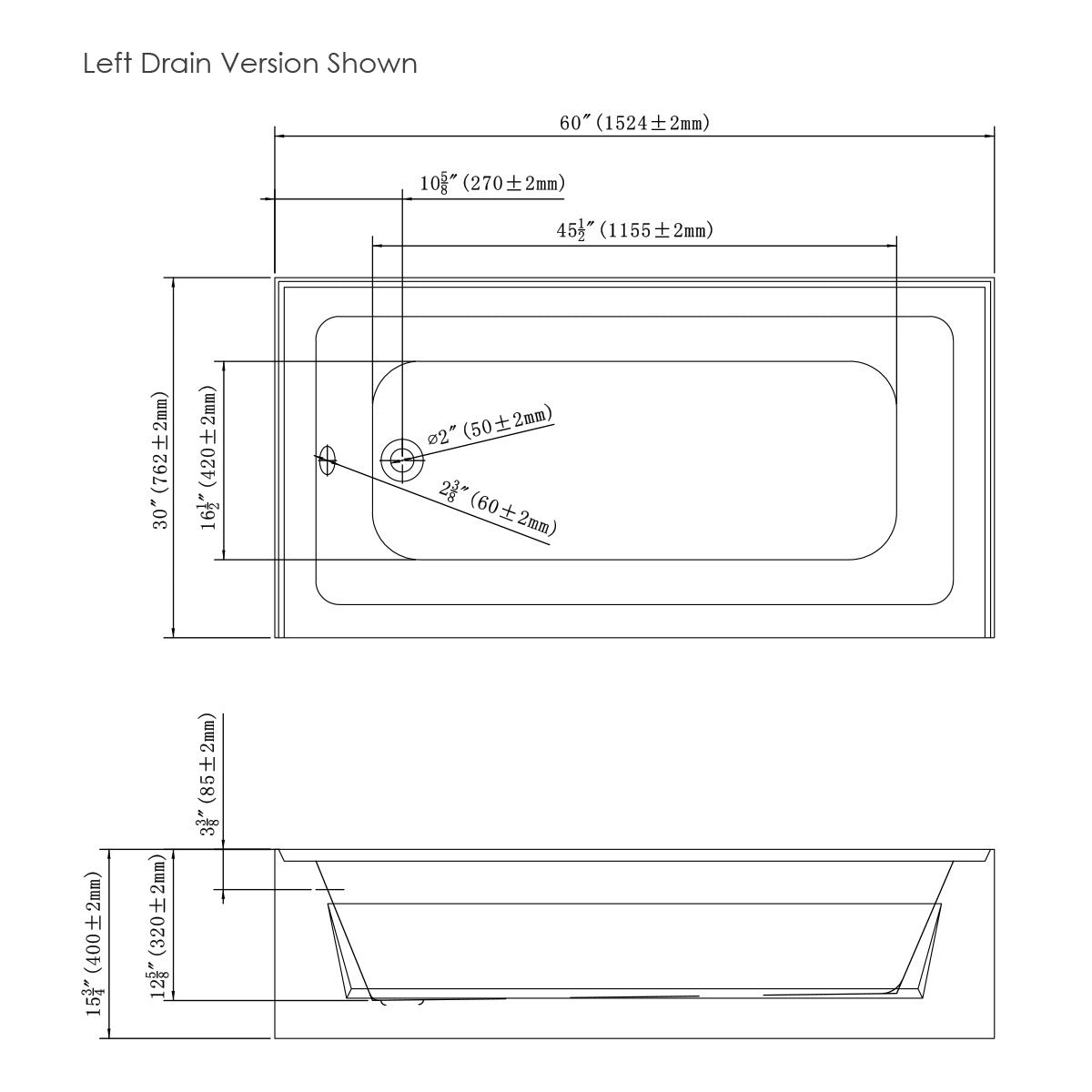 DAKOTA Dakota Plumbing Products UST-ALLC06SNW Alcove Bathtub