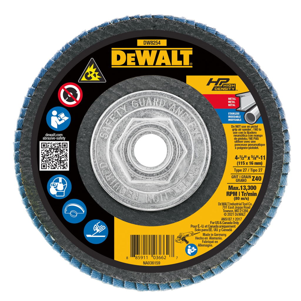 DeWalt DW8254 4-1/2 x 5/8-11 Z40 T27 XP Flap Disc