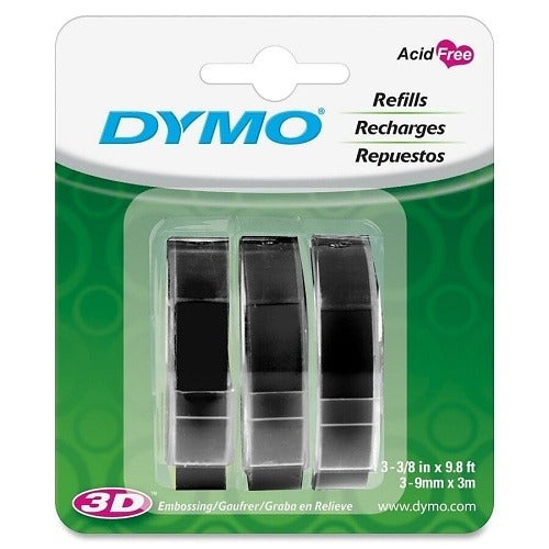 DYMO Dymo Corp 1741670 Embossing Tape 3/8 Inch Black 3 Pack