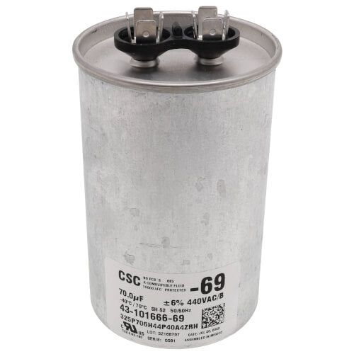 Rheem 43-101666-69 Rheem 70 uF 440VAC 2.62 inch OD x 4.06 inch L Round Single Capacitor