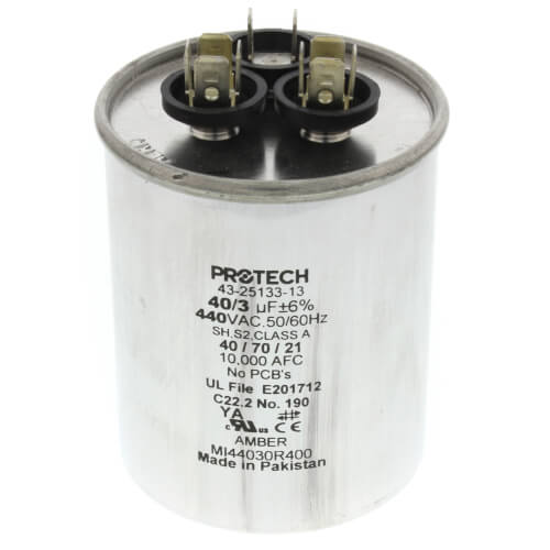 Rheem 43-25133-13 Dual Capacitor 40/3 MFD 440V Round