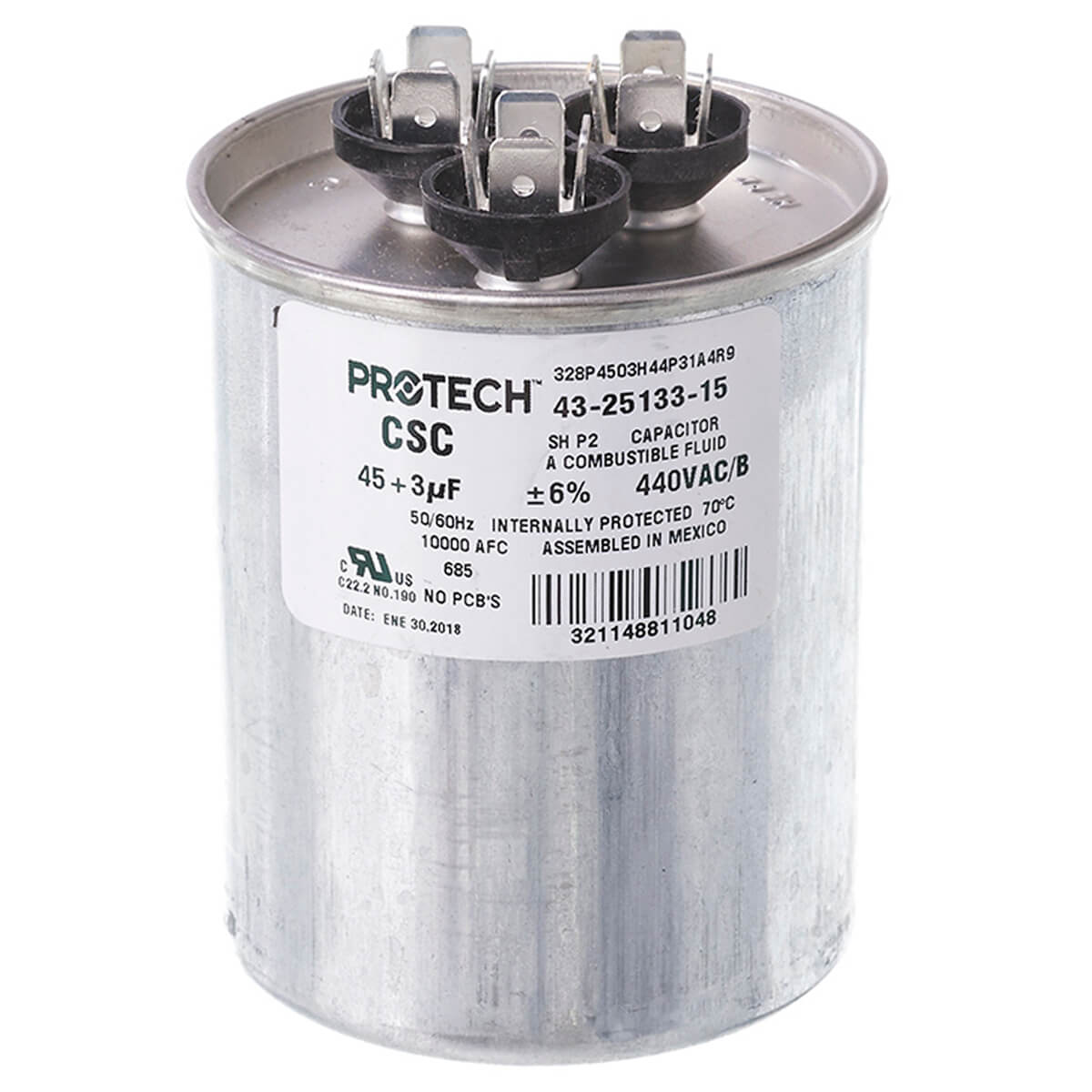 Rheem 43-25133-15 Protech Dual Section Round Capacitor 3 to 45 MFD 440VAC