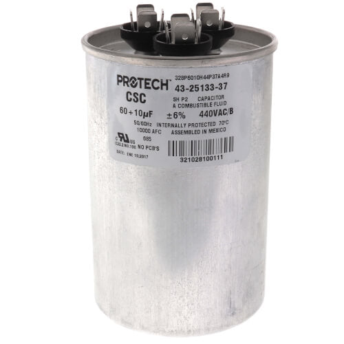 Rheem-Ruud 43-25133-37 60/10 MFD Dual Round Capacitor 440V