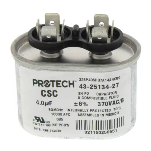 Rheem 43-25134-27 Capacitor 4/370 Single Oval