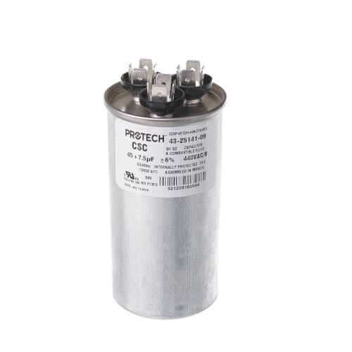 Rheem 43-25141-09 Protech Dual Round Capacitor, 7.5 to 45 MFD, 370VAC