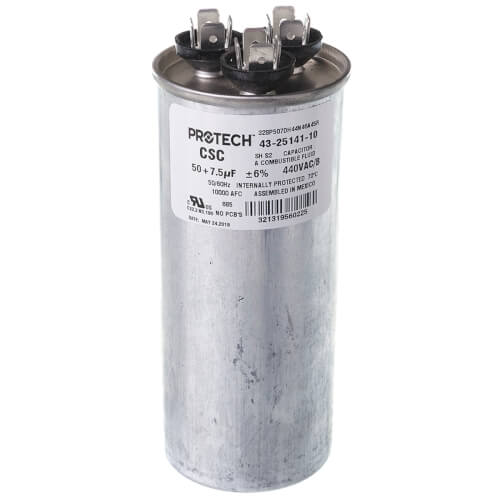 Rheem 43-25141-10 Protech Dual Round Run Capacitor, 7.5 to 50 MFD, 440VAC