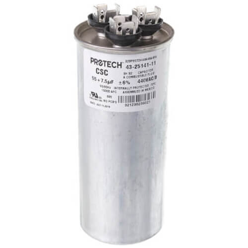 Rheem 43-25141-11 Protech Dual Round Capacitor 7.5 to 55 MFD 440VAC