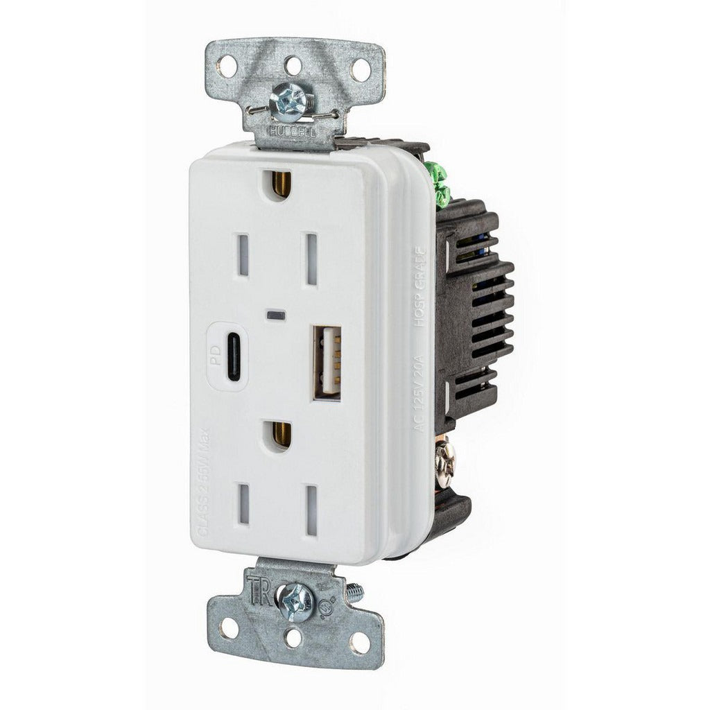 HUBBELL Hubbell USB15ACPDW Usb Receptacle 15A 125V 2-port White