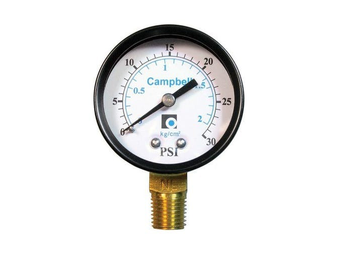 CAMPBELL Campbell pg3t-nl Brass Pressure Gauge 30 Psi Lead-free