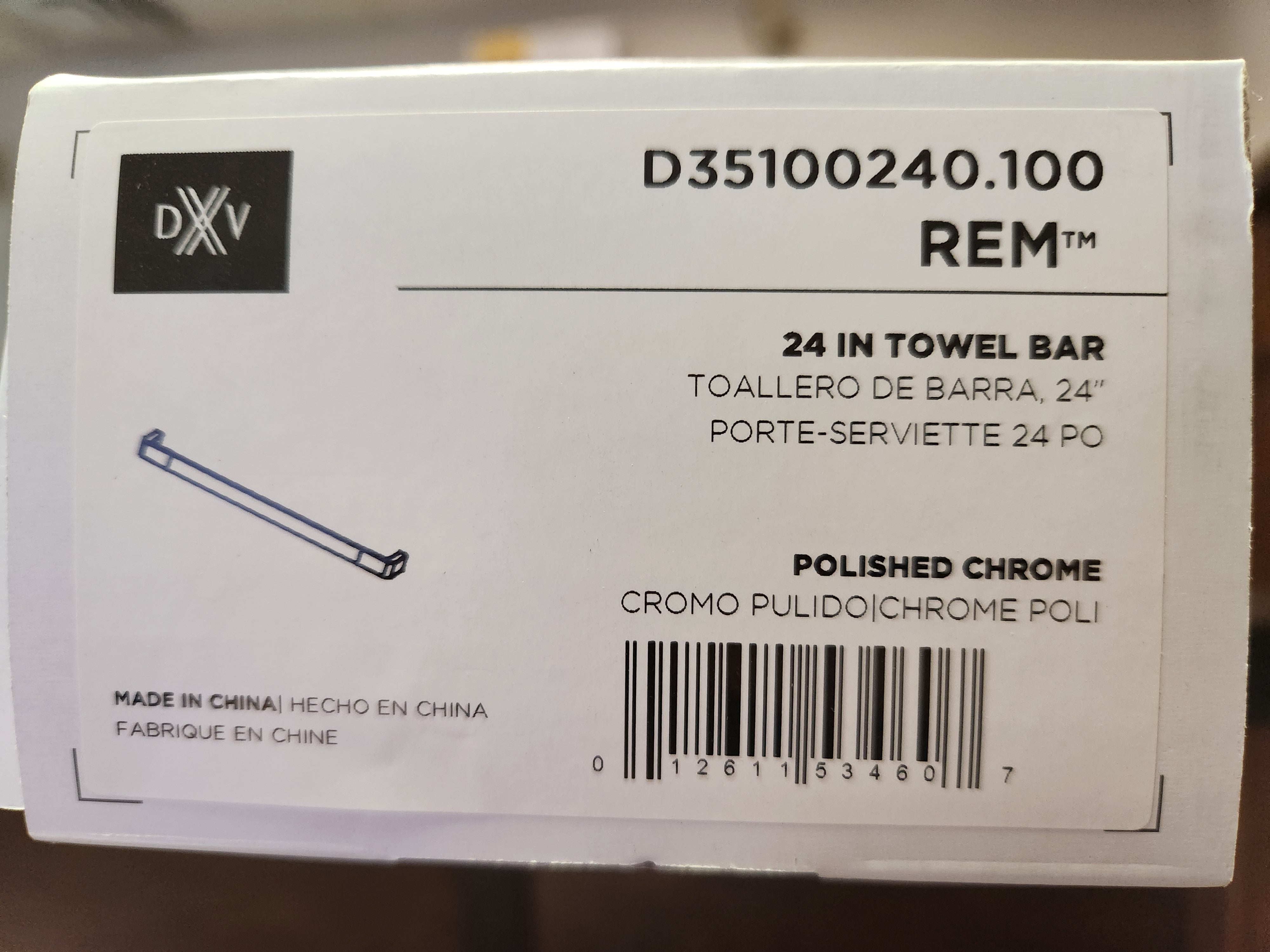 DXV D35100240.100 REM 24 Towel Bar Polished Chrome