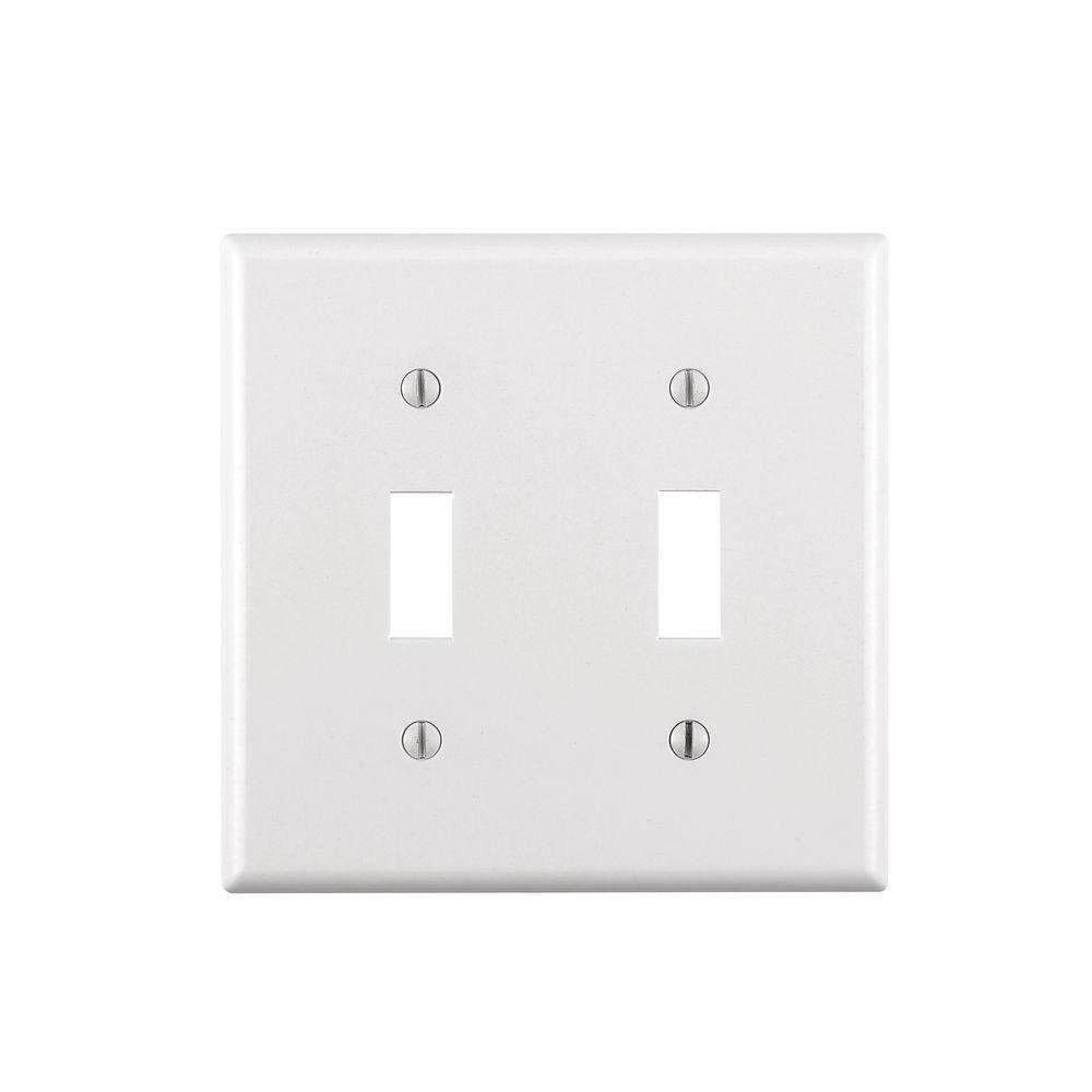 Leviton 88009 2-Gang Toggle Switch Wall Plate, Thermoset, White