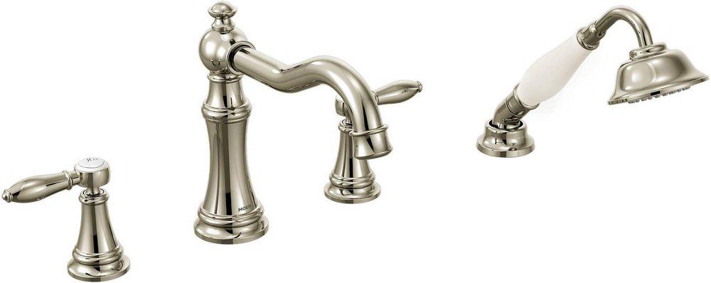 Moen TS21104NL Weymouth Two Handle Roman Tub Faucet with Handshower in Polished Nickel