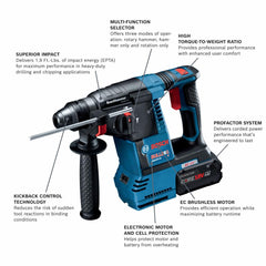 Bosch GBH18V26K24AGDE 18V Brushless SDS-plus Bulldog 1 In. Rotary Hammer Kit with Dust-Collection Attachment and (2) CORE18V 8.0 Ah PROFACTOR Performance Batteries