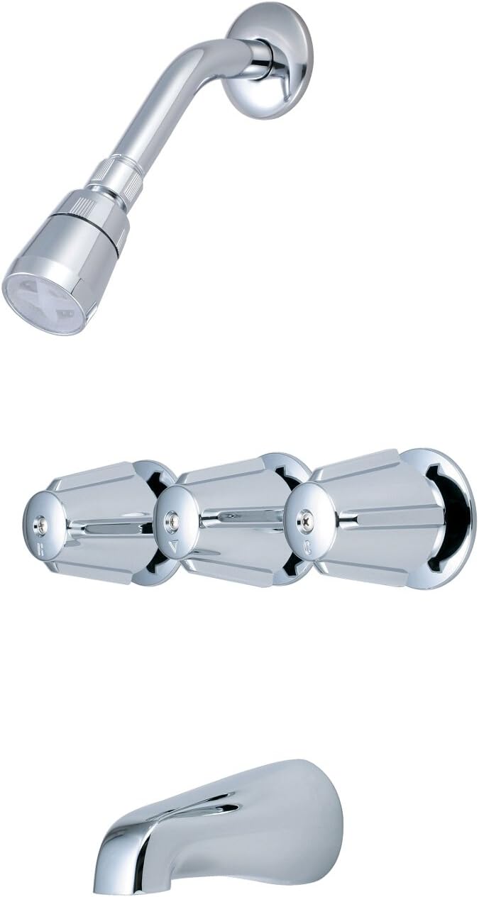 Pioneer P-3210 Three Handle Tub/Shower Set, Chrome Finish