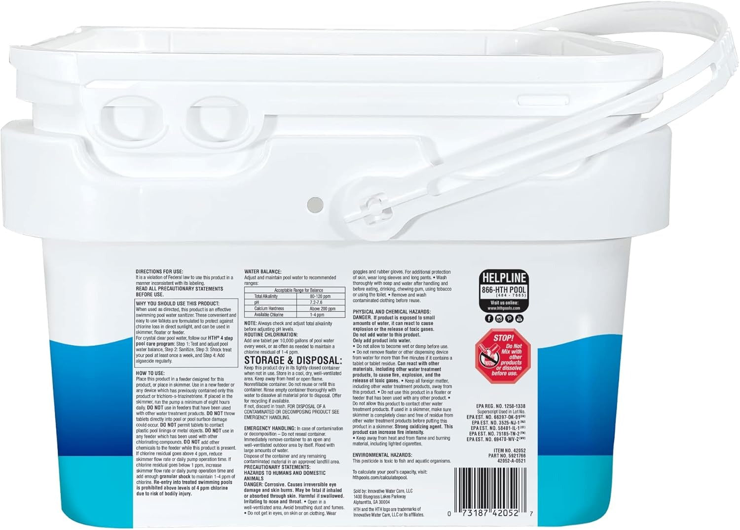 HTH Hth 42052 Pool Care 3 Inch Chlorine Tabs Advanced 5 lb