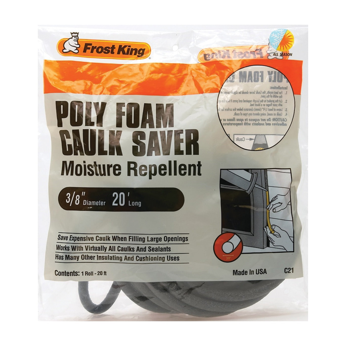 FROST KING Frost King C21H Caulk Saver (3/8 in x 20 ft)