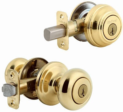 KWIKSET Kwikset 991J 3 Smt Cp K4 Knob Deadbolt Combo Polished Brass