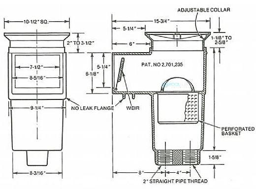 Hayward SP1082 Auto-Skim In-Ground Pool Skimmer 2 Inches Square Cover